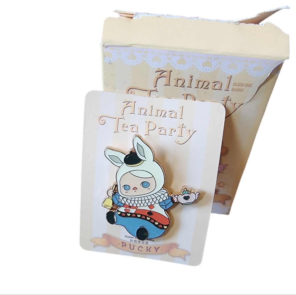POP MART x PUCKY Elf Animal Tea Party Series Badge Pin, Confirmed "Poker Rabbit